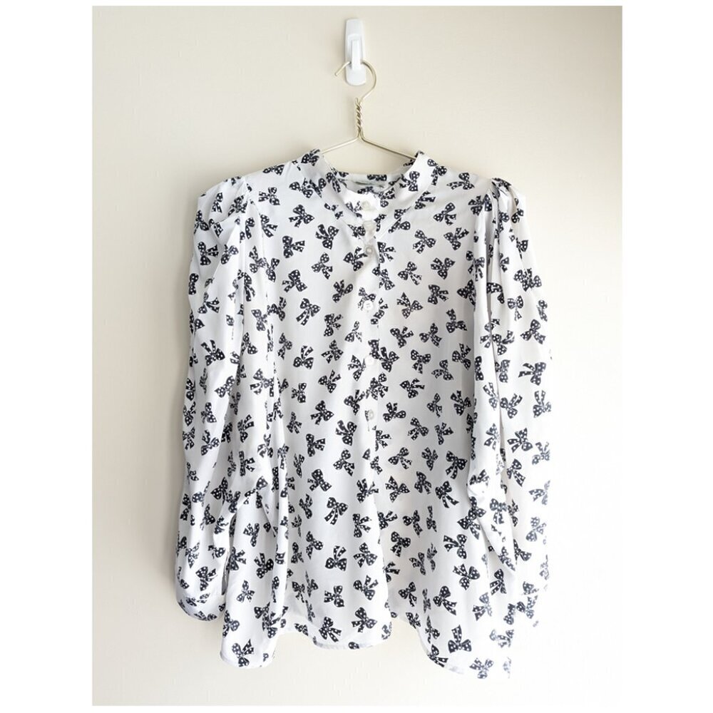 Vintage Bow Tie Print Blouse